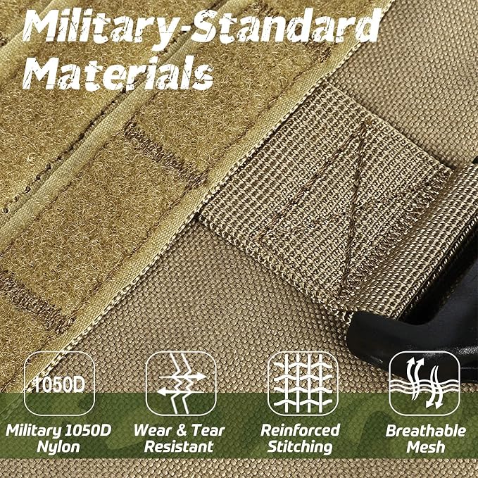 rabbitgoo Tactical Dog Harness for Large, Heavy Duty Military No Pull Vest | Sturdy Metal Buckles, 5 Adjustments, Molle System, Powerful Pullers for Training, Hunting, Outdoor, Brown, Large
