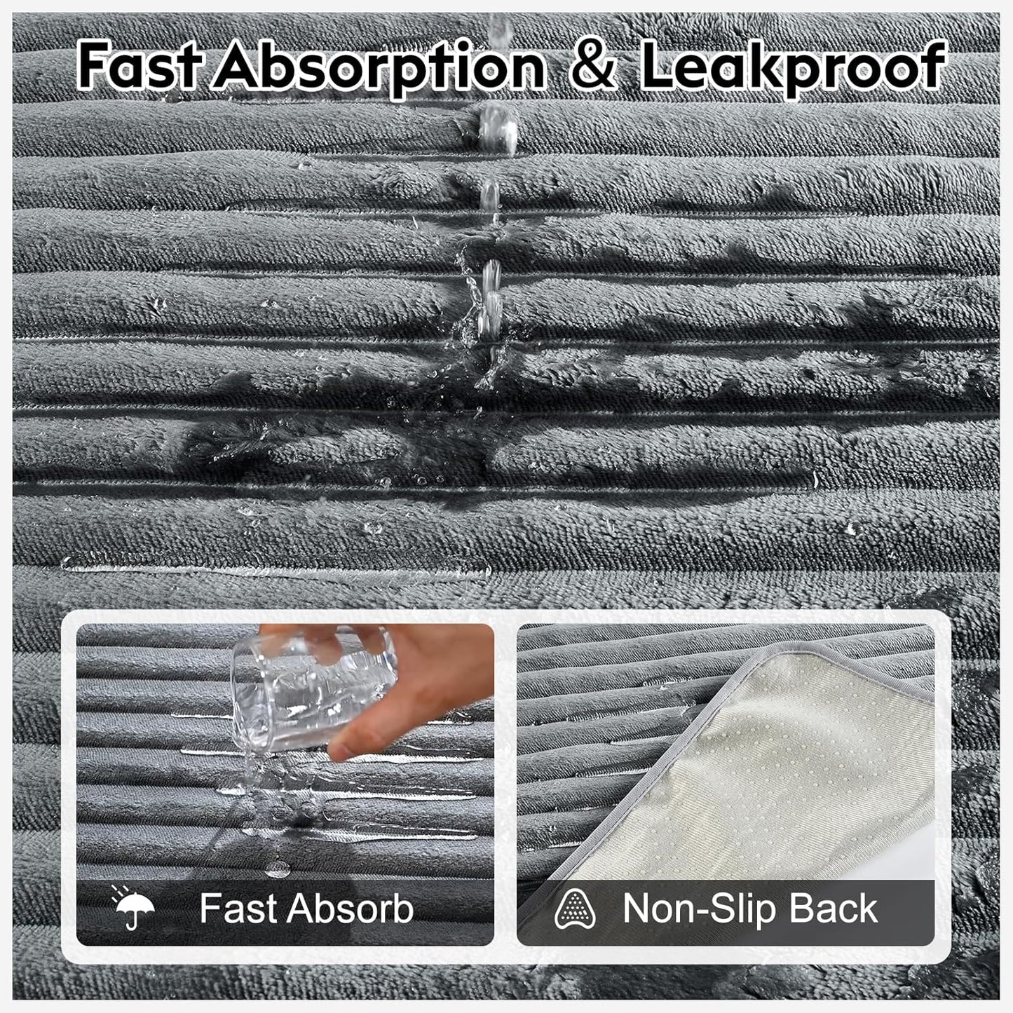 Flannel Washable Pee Pad for Dogs - 2 Pack Reusable Dog Pee Pads Extra Large, Fast Absorb Pet Playpen Mat with Non-Slip Back, Waterproof Puppy Training Pad. (Dark Grey, 36" X 72")