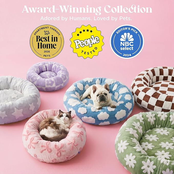 Lesure Shown on TV Jacquard Donut Dog Beds Extra Large,Pink Taffy 42x42x9in | XL Orthopedic Calming Pet Bed Sofa, Original Design Pattern,Washable Cover, Home Decor as Gift for Pet,Anti Slip Bottom