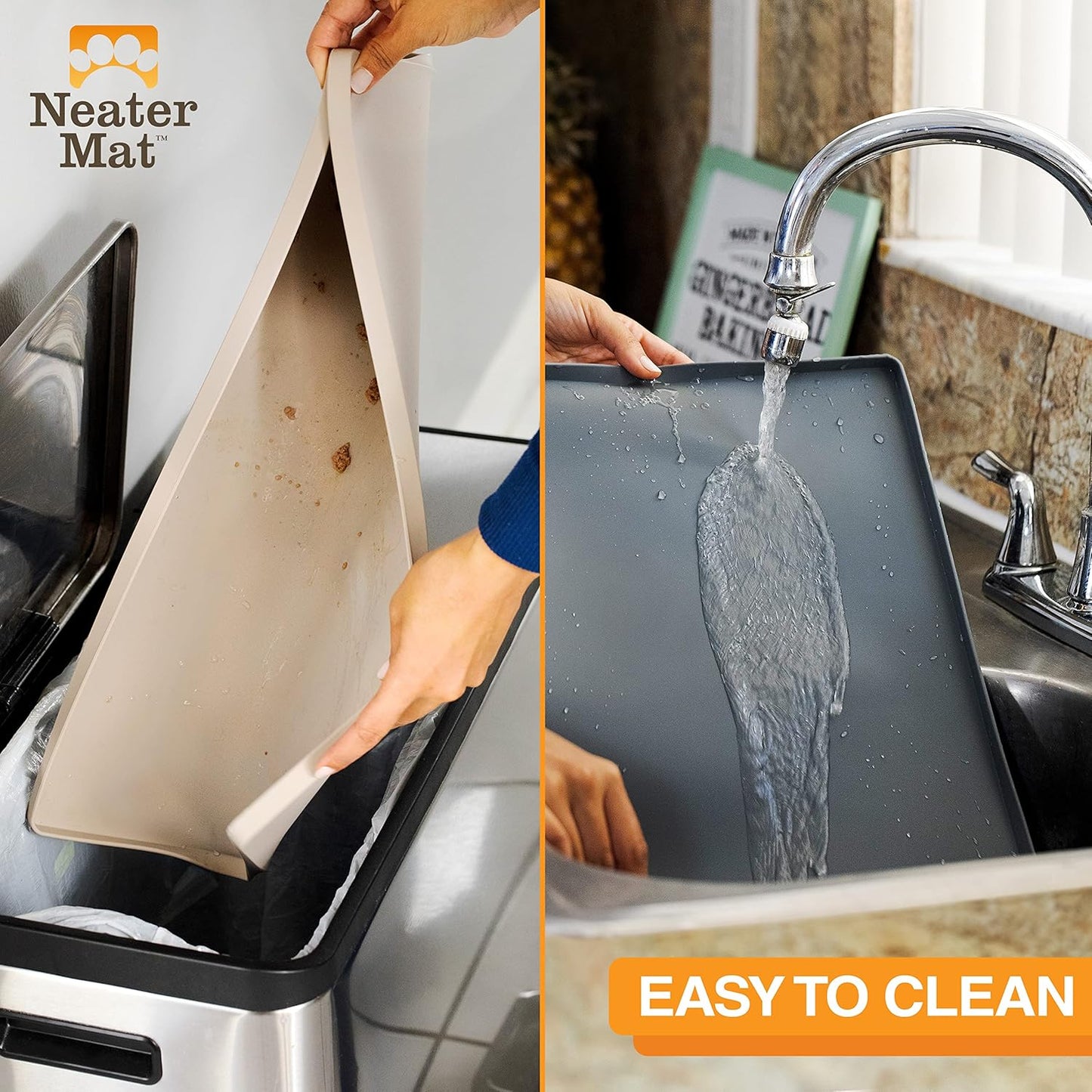 Neater Pet Brands Neater Mat Pet Mats for Food and Water, Cat & Dog Bowl Mat Waterproof Silicone, Feeding Tray, Dog Food Mats for Floors, Placemat w/Raised Edge for Under Bowls, 16” x 10”, Black