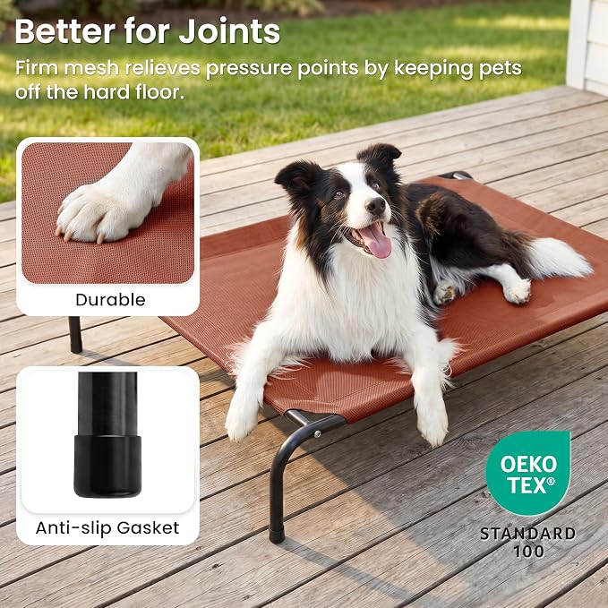 Love's cabin Elevated Cooling Dog Bed for Medium Dogs, Portable Indoor & Outdoor Raised Pet Dog Cat Cot, Durable Summer Frame with Breathable Mesh, Terracotta, 43" x 31.5" x 8"