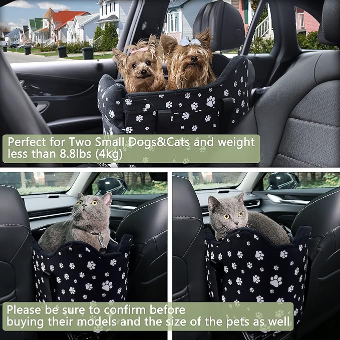 Center Console Dog Car Seat for Medium Dogs, Black | Anti-Collapse Armrest Booster, Soft Cushion, Safety Belt
