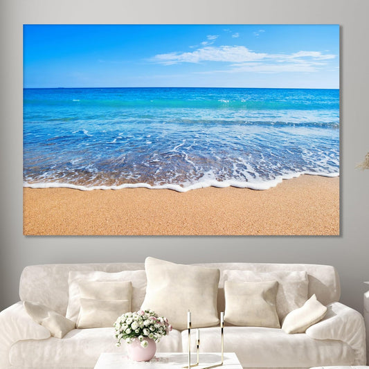 Nature Wall Art Prints - Ocean Forest Mountain Lake Canvas Landscapes - Small to Extra Large Living Room Bedroom Kitchen Bathroom Décor (Sandy Ocean Beach, 16L" x 24W")