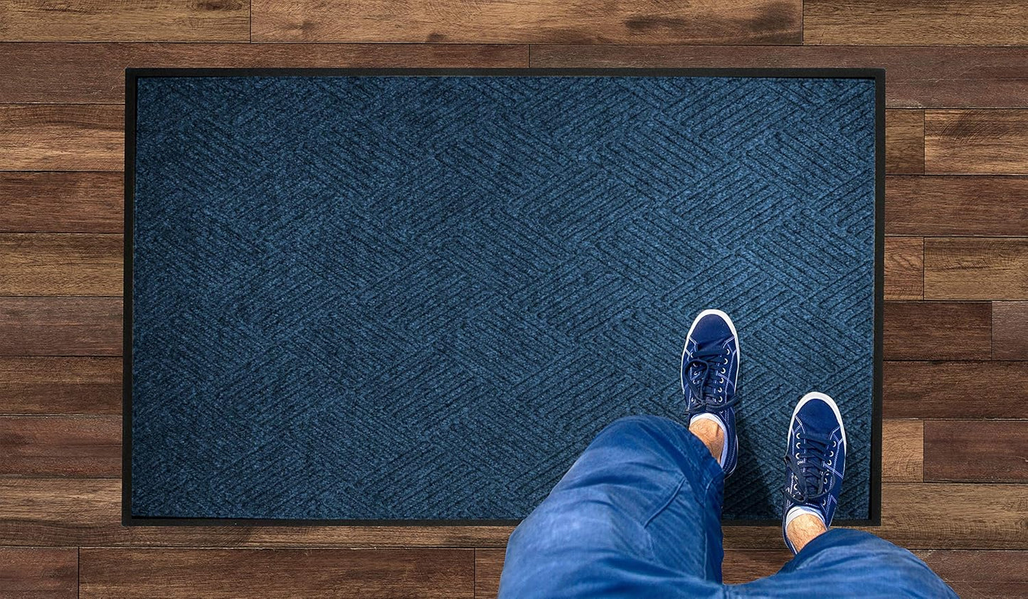 M+A Matting WaterHog Diamond | Commercial-Grade Entrance Mat with Rubber Border – Indoor/Outdoor, Quick Drying, Stain Resistant Door Mat (Navy, 6' x 6')