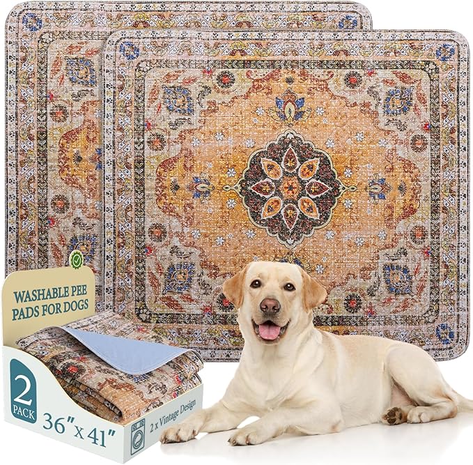 Homimp Washable Pee Pads for Dogs, 2 Pack Reusable Puppy Pads Waterproof, Absorbent and Leakproof Dog Pee Pads, Non Slip Puppy Training Pads, Pet Mat for Floor,Crate,Couch,Whelping,Khaki, 36"x41"