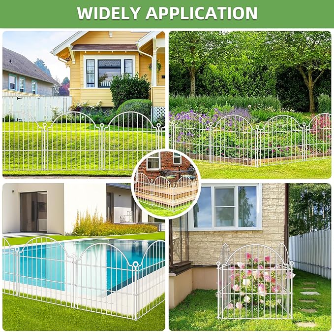 10 Panels No Dig Decorative Garden Fence for Yard, 24in (H) x 20ft (L) Rustproof Metal Wire Panel Border Animal Barrier Fencing for Dog, Rabbits, Flower Bed Edging Ornamental with Ground Stake, White