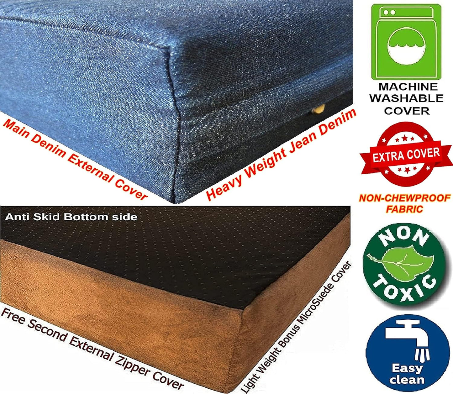 Dogbed4less Premium Orthopedic Memory Foam Dog Bed for Medium Large Dogs, Washable Durable Denim Cover, Waterproof and Extra External Pet Bed Case 37"X27"X4"