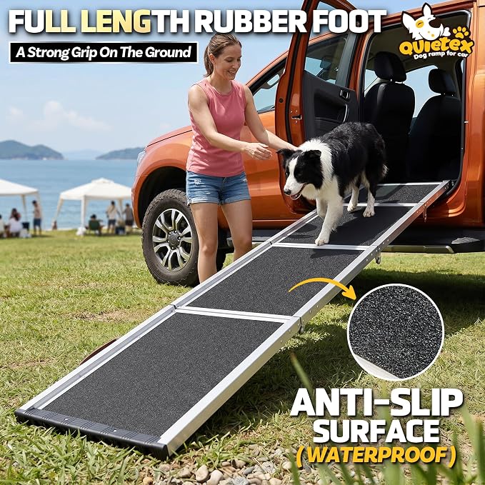 87” Dog Ramp for Car with Adjustable Head, Aluminum Alloy Foldable Large Dogs Pet Ramp for Truck 200 lbs, 17" Wide Dog Ramp for SUV
