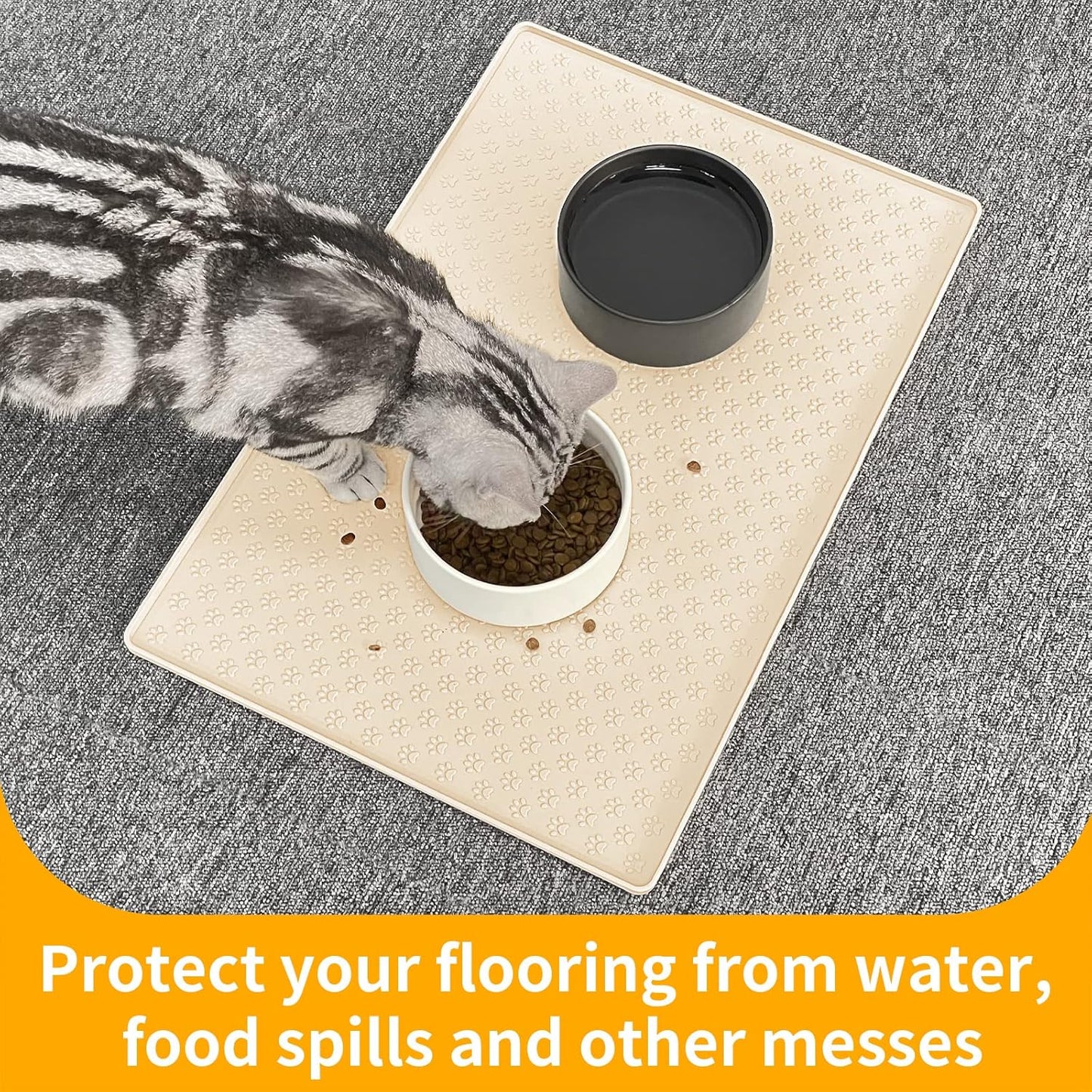 Ptlom Silicone Pet Placemat for Dog and Cat, Waterproof Non-Slip Pet Feeding Bowl Mats for Food and Water, Small Medium Large Tray Mat Prevent Residues from Spilling to Floor, Beige, 18" 12"