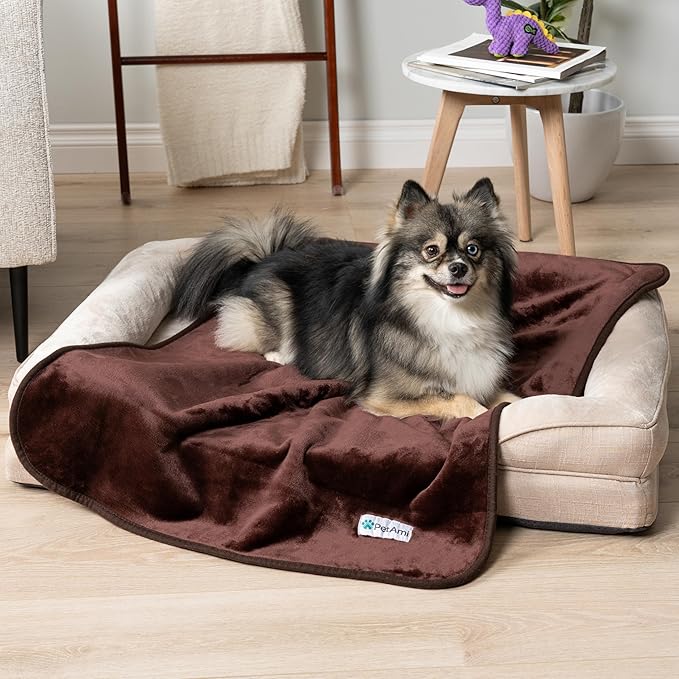 PetAmi Waterproof Dog & Cat Blanket, Pee Proof for Couch, Reversible, Soft Fleece, Washable, 24x32 Brown