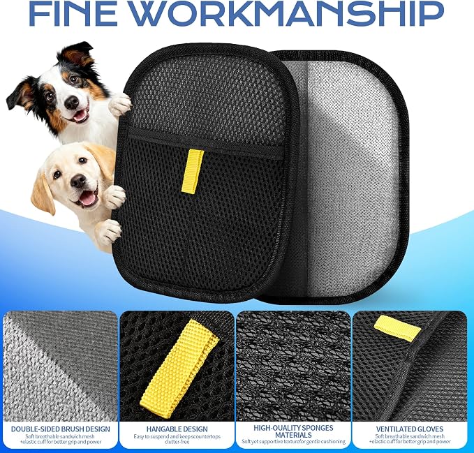 2PC Pet Hair Removal Glove for Cats and Dogs, Electrostatic Reusable Brush, for Couch, Carpet and Car Seat,