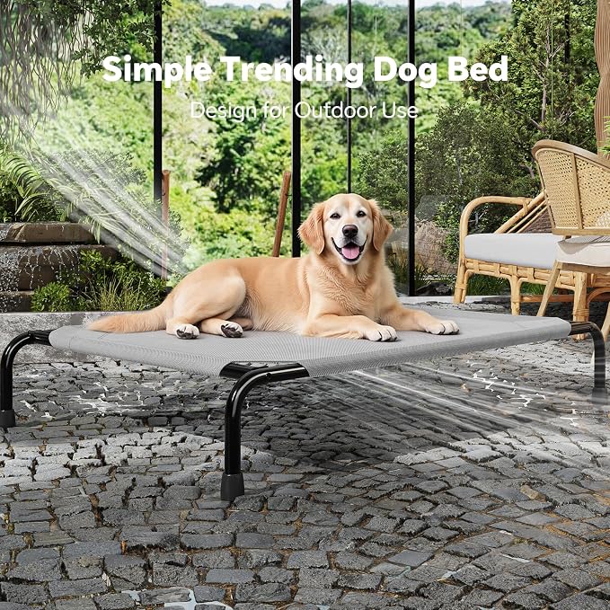 Simple Trending Raised Dog Bed for Large Dogs, Waterproof XL Dog Cot, Outdoor Cooling Elevated Pet Bed Load 200lb, 47.75" x 30.5", Grey (Pack of 2)