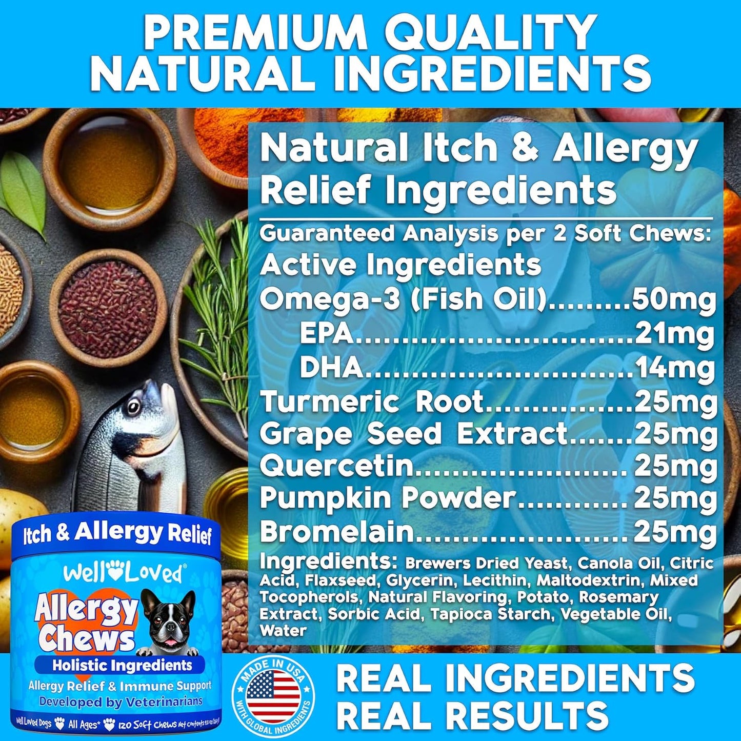 Dog Allergy Chews - Dog Allergy Relief, Itching Skin Relief, Hot Spot Treatment & Seasonal Allergies, Vet Developed, Anti Itch Skin Irritation Treatment, Made in USA, 120 Chews