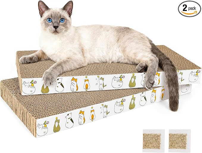 PatiencET 2 Pack Cardboard Cat Scratcher Pad with Catnips, Flat Double-Sided Cat Scratching Board for Small Medium Cats Kittens