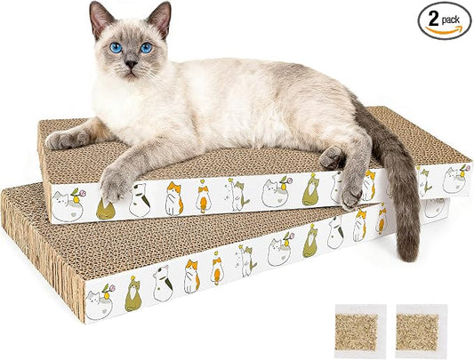 PatiencET 2 Pack Cardboard Cat Scratcher Pad with Catnips, Flat Double-Sided Cat Scratching Board for Small Medium Cats Kittens