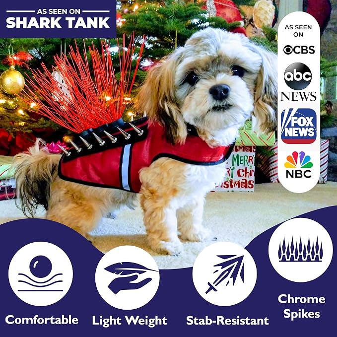 CoyoteVest SpikeVest Dog Harness, Made in the USA, M-Red | Stab-Resistant Protective Vest | Coyote Vest for Dogs | Defends Against Coyotes, Dogs, Birds of Prey | Reflective Safety
