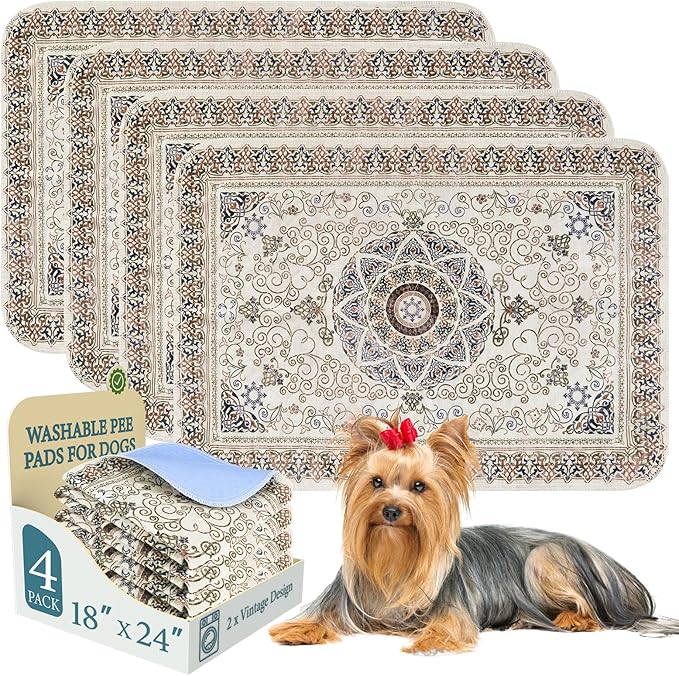 Homimp Washable Pee Pads for Dogs, 4 Pack Reusable Puppy Pads Waterproof, Absorbent and Leakproof Dog Pee Pads, Non Slip Puppy Training Pads, Pet Mat for Floor,Crate,Couch,Whelping,Beige 18"x24"