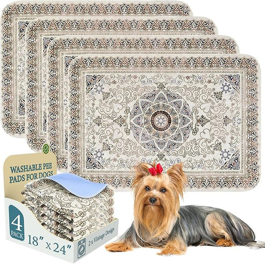 Homimp Washable Pee Pads for Dogs, 4 Pack Reusable Puppy Pads Waterproof, Absorbent and Leakproof Dog Pee Pads, Non Slip Puppy Training Pads, Pet Mat for Floor,Crate,Couch,Whelping,Beige 18"x24"