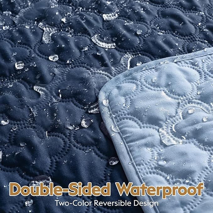 Waterproof Dog Blanket, Couch Cover for Dogs Washable, Reversible Dog Bed Cover, Couch Furniture Protector. (Dark＆Light Blue, 82 X 120 Inch - 1 Pack)