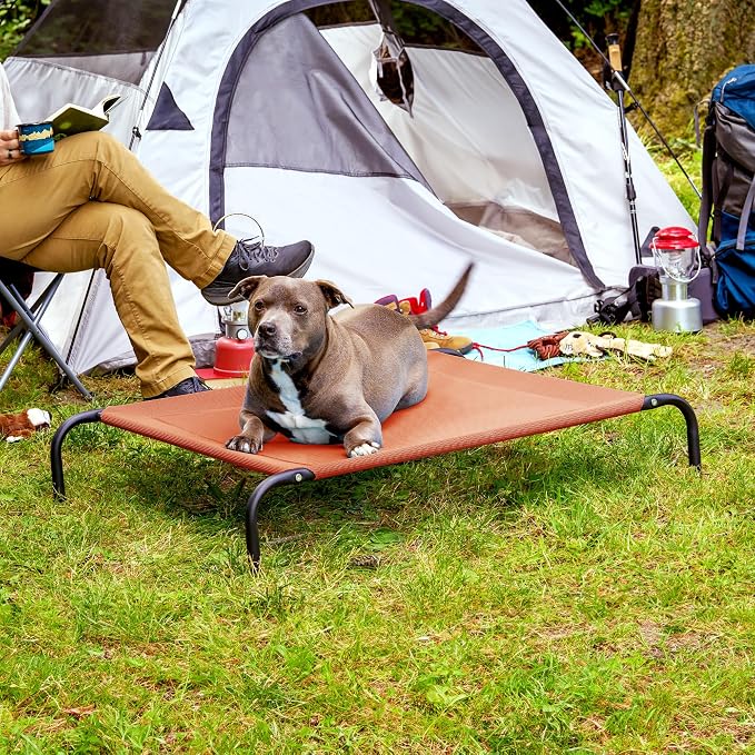 FurHaven Elevated Pet Cots - Cooling & Breathable Nylon Mesh Hammock for Dogs/Easy-to-Assemble / / Durable and Reinforced/Perfect for Rest & Relaxation Outdoors - Terracotta Red, Medium