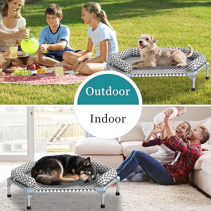 Kuntrust Orthopedic Dog Bed for Medium Dogs，U-Shaped Bolster ，Up to 100 lbs | 6-Sided Design，Elevated Dog bed，Breathable Fabric, Dual-Layer Cotton, Stainless Steel Frame, Anti-Slip Feet