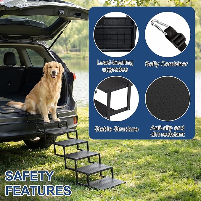 Dog Steps for Car, Truck, SUV, Dog Ramps for Cars with High Traction Surface, Portable Waterproof Dog Stairs for Large Dogs, Supports Up to 250 lbs, 7 Steps