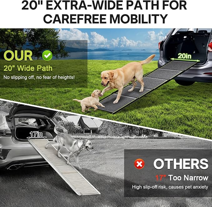 75'' Extra Long Telescoping Dog Ramp, 20" Wide Dog Car Ramp for Large Dogs | Telescoping Dog Car Ramp, Up to 250 LBS, Non-Slip Loofah Surface, Portable Outdoor Pet Ramps for Dogs to Get in SUV/Truck/Rv