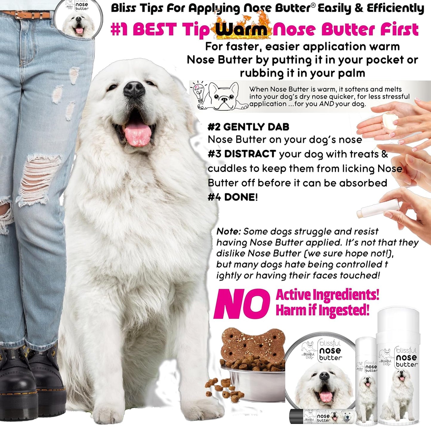 The Blissful Dog Great Pyrenees Nose Butter for Dry, Cracked Skin, Lick-Safe Dog Nose Balm with Moisturizing Shea Butter, Almond, Olive, and Essential Oils, Pet Supplies, Uncented, 1 oz.