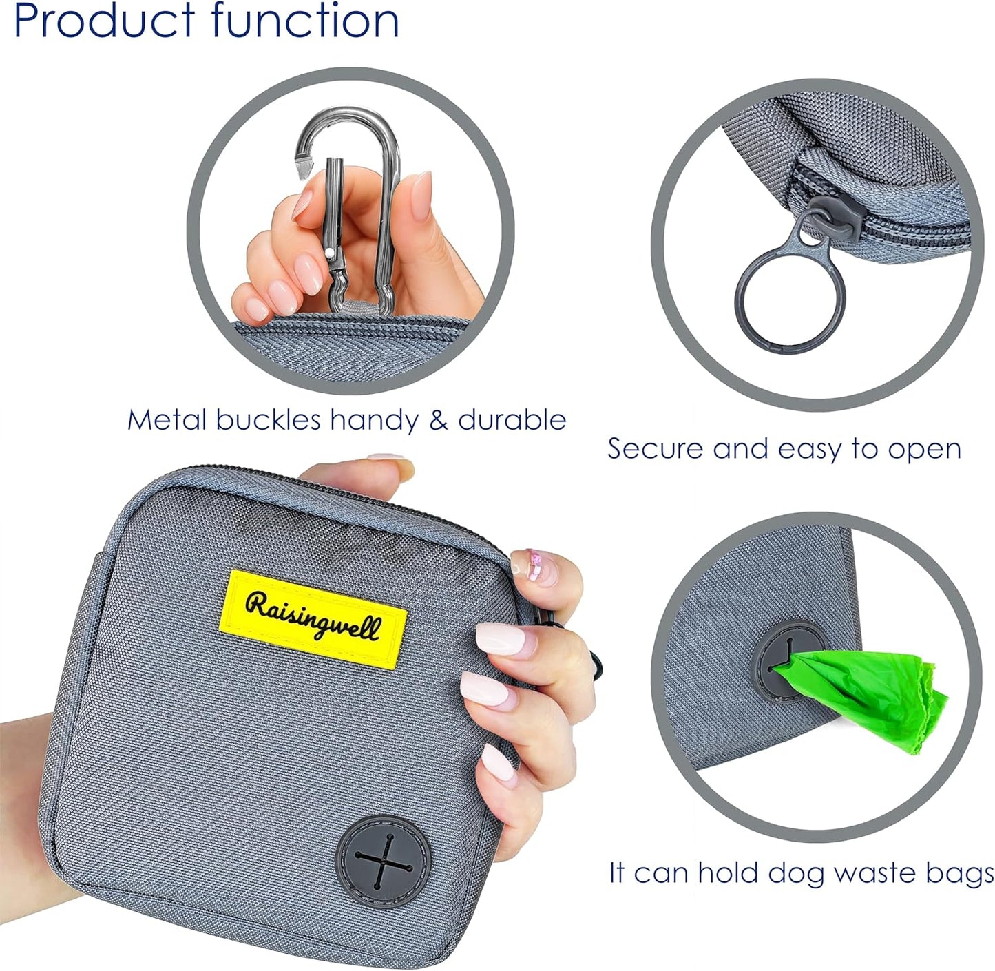 Dog Treat Pouch for Pet Walking and Training with Clicker Poop Bags Small Fanny Zipper Pack Holder for Puppy Snack Dispenser Kit for Leash and Outdoor Use （Gray）