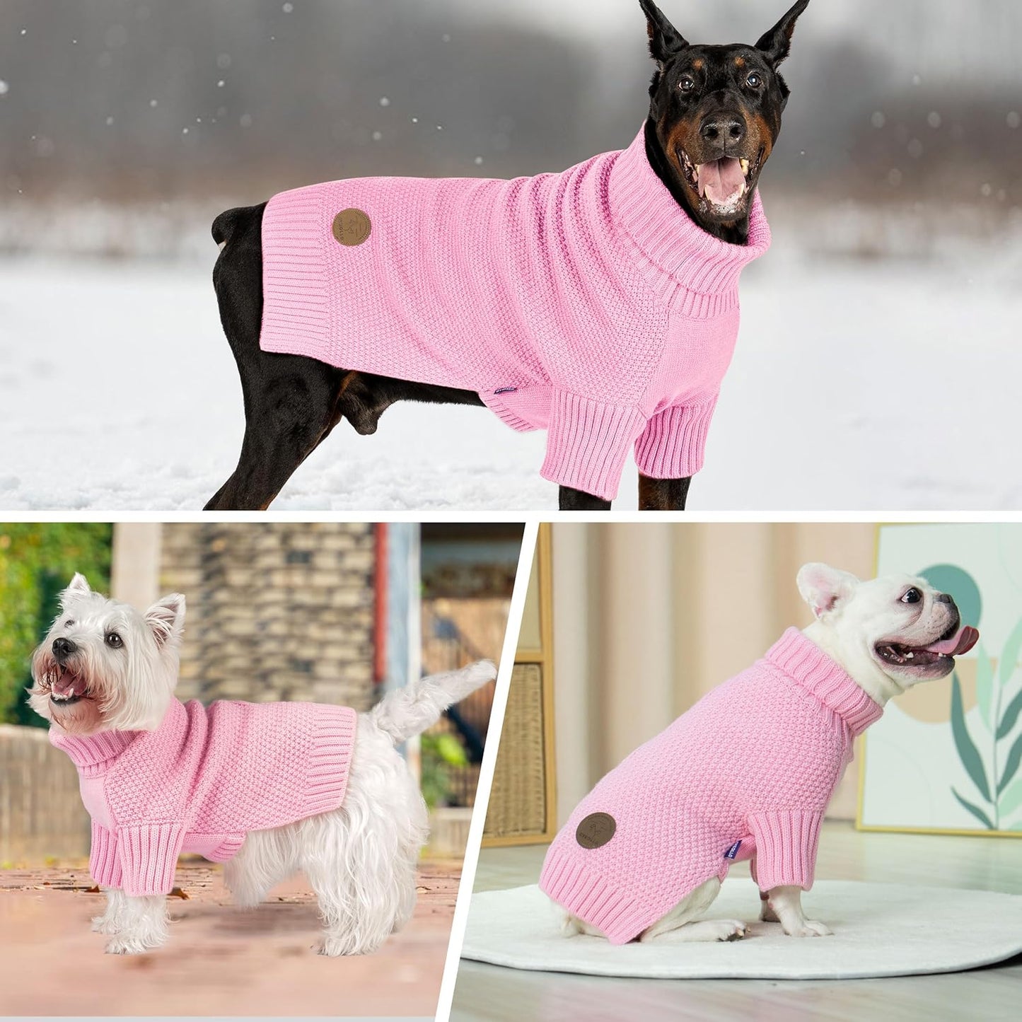 cyeollo Dog Sweater Turtleneck Knitwear Pullover Sweaters for Small Dogs Warm Pet Clothes Soft for Fall Winter,Pink, M