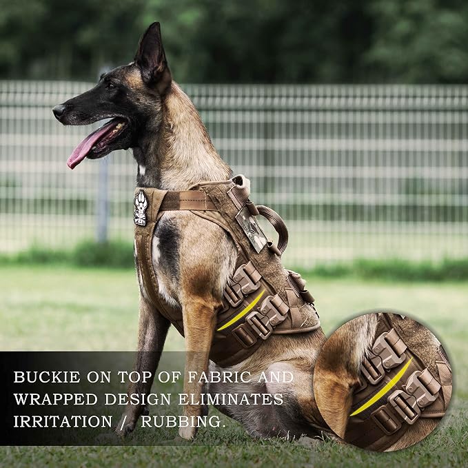 Tactical Dog Harness K9 Dog Training Vest Adjustable Padded Police Service Dog Working MOLLE Vests for Large Medium Dogs Mals GSD Lab… …