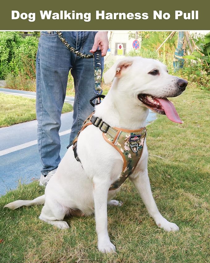Tactical Dog Harness No Pull,Service Dog Vest with Handle,Army Camo, XL | Adjustable Military,Reflective ＆ Molle Loop Panels, for Medium Large Size Dogs for Training Walking Running