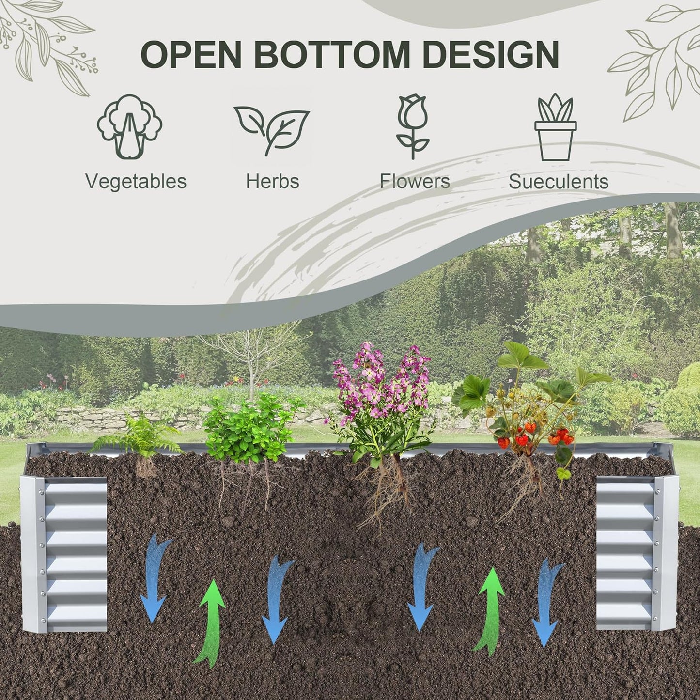 Domi Raised Garden Beds Outdoor, 6x3x1.5Ft Thickening Tall Metal Rectangular Deep Root Box Planter for Vegetables, Flowers, Herbs, and Succulents 1.5" Deep w/ 192 Gallon Capacity - Silvery