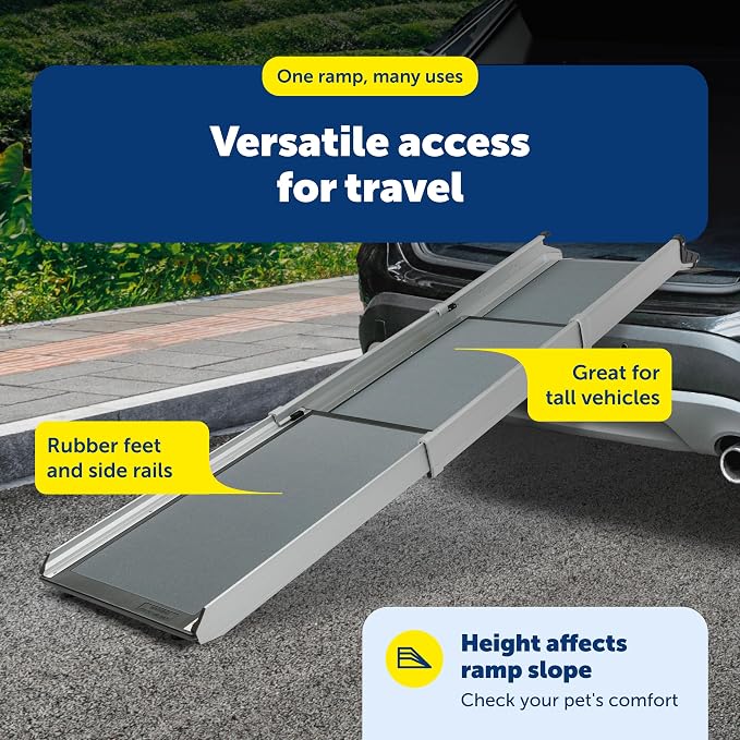 PetSafe Happy Ride Compact Telescoping Dog Ramp | Most Compact Size, Extends 28-70 in for Most Vehicles, Rubber Feet, Side Rails, Safety Latch, Supports Dogs up to 300 Lb