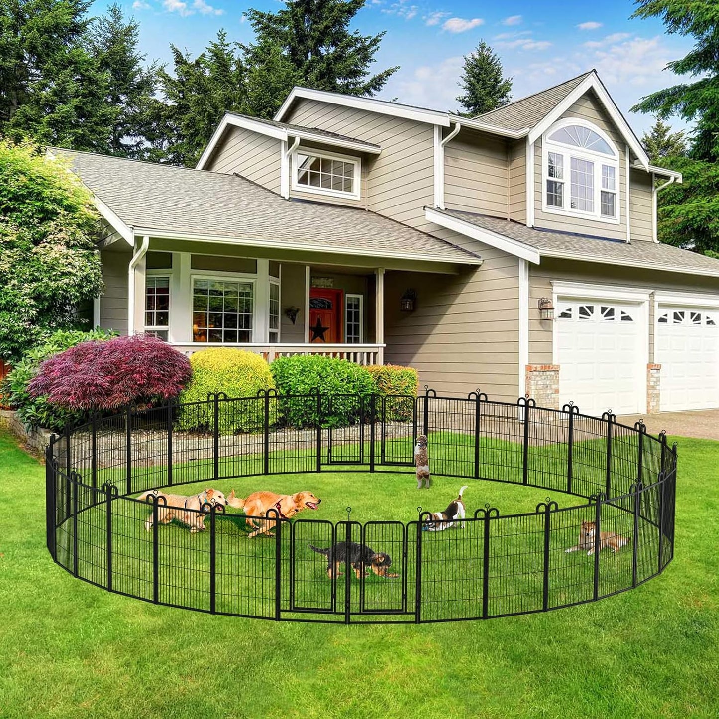Dog Playpen Outdoor 32 Panels Heavy Duty Dog Fence 40" Height Anti-Rust with Doors Portable for RV Camping Yard, Total 71FT, 406 Sq.ft, Snowy Black