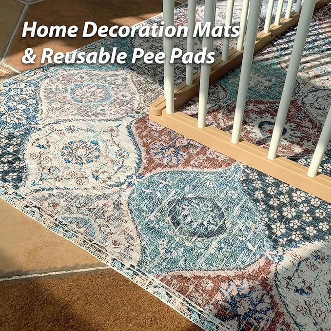 nunubaby 2PACK Washable Pee Pads for Dogs, Stylish, Non-Slip and Leak-Proof Pee Pads. Reusable Potty Pads for Dogs for Crates and Floors.(Dark Red/Multi, 72" x72" )