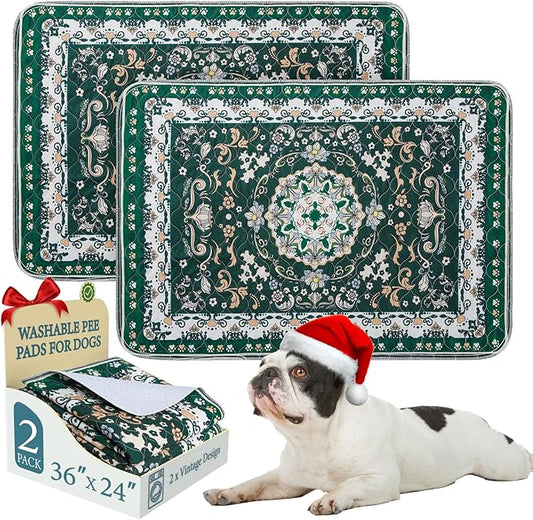 Homimp Washable Pee Pads for Dogs, 2 Pack Reusable Puppy Pads Waterproof, Absorbent and Leakproof Dog Pee Pads, Non Slip Puppy Training Pads, Pet Mat for Floor, Crate, Couch, Whelping,Green, 24"x36"