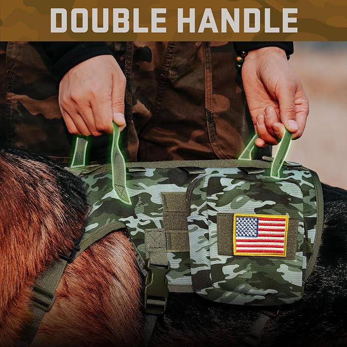 Forestpaw Tactical Dog Harness Collar Bungee Leash Set,L,Camo Green | Adjustable Fits 27-40" Chest,70-140 lbs,No Pull Control Military,Quick Release Buckle,Walking Training for Medium Large Dogs