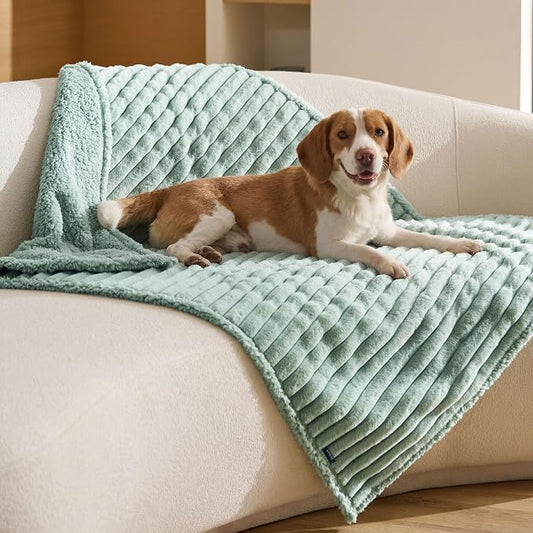 Bedsure ComfyFleece™ Waterproof Dog Blankets for Large Dogs,40x50 | Soft Plush Couch Cover,Washable Corduroy Fleece for Furniture Protector,Cozy Calming Reversible Pet Blanket, Garden Green