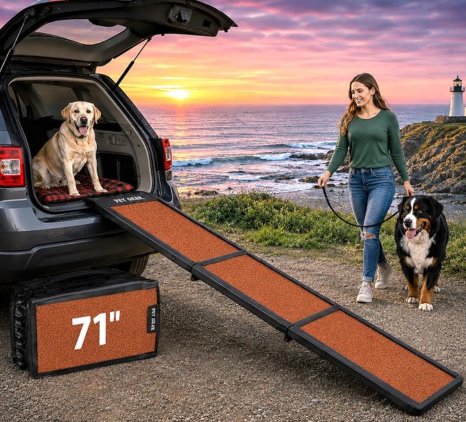 Pet Gear Travel Lite Ramps for Dogs and Cats, Terracotta | Compact Easy-Fold, Lightweight and Portable, Built-In Carry Handle, Supports 200 lbs, Size 71" x 16"