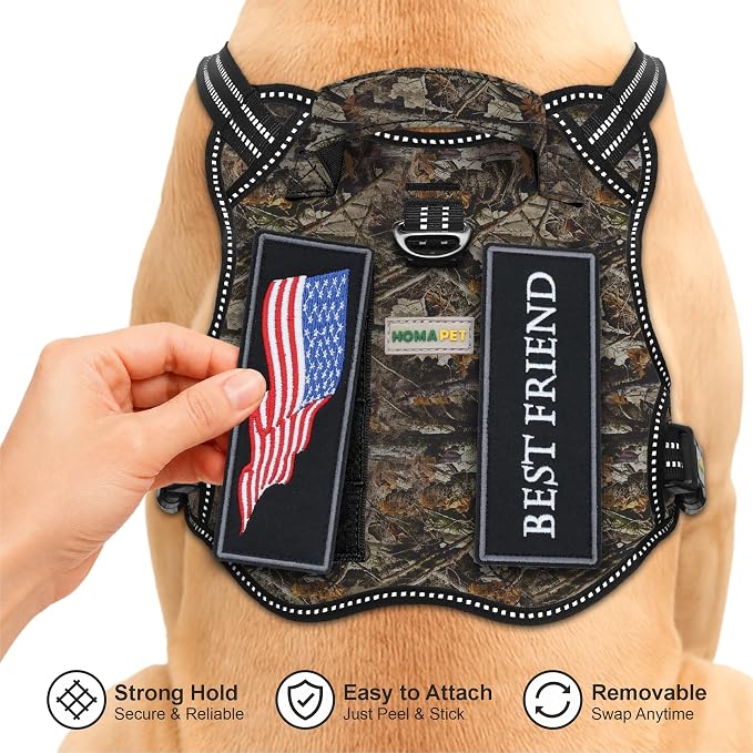Homapet. Tactical Dog Harness with Dual Leash Attachment Points, Adjustable and Reflective Military Grade Dog Vest with Comfort Control Handle (Forest CAMO-S)