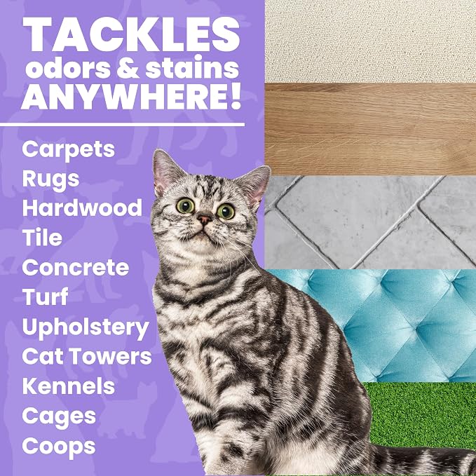 Unique Advanced Cat Odor & Stain Remover, Enzyme Cleaner Spray for Urine & Pet Accidents, Eliminates Odors at the Source, Carpet & Fabric Safe, 24 oz