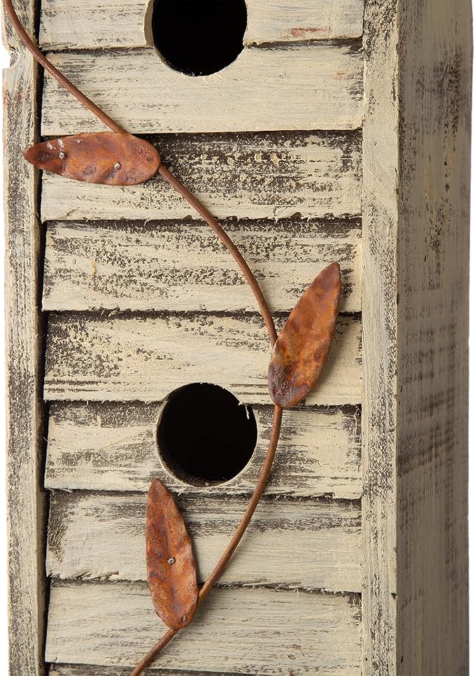 Glitzhome JK90154 3-Tier Hanging Bird House Wooden Window Shutters Birdhouse 18 Inch Tall, White