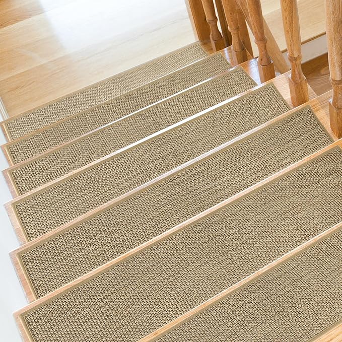 Stair Treads Non Slip for Wooden Steps Indoor 4 Pack 8" X 30" Carpet Stairs Runner for Wood Stairs, Stair Tread Rugs with Reusable Adhesive for Dogs Kids and Elders, Machine Washable, Beige