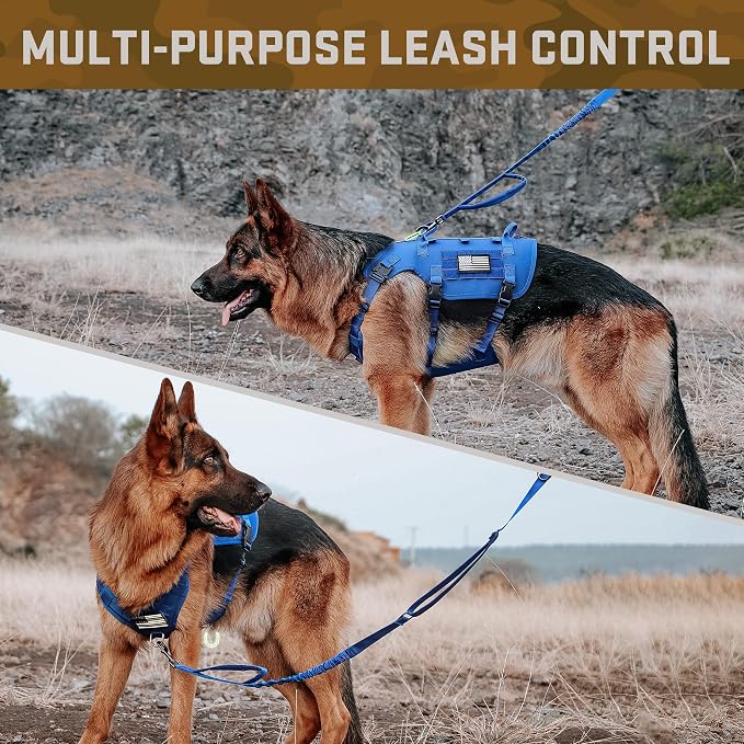 Forestpaw Tactical Dog Harness Collar Bungee Leash Set,S,Blue | Adjustable Fits 17-25" Chest,20-35 lbs,No Pull Control Military Style,Quick Release Buckle,Walking for Medium Dogs