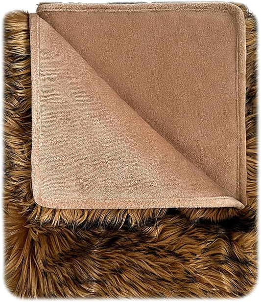 Waterproof Dog Blanket for Small, Medium & Large Dogs – Faux Fur Pet Throw for Couch, Sofa, Bed & Car – Soft, Washable, Stain-Resistant, Durable Cover - Brown 80" x 60"