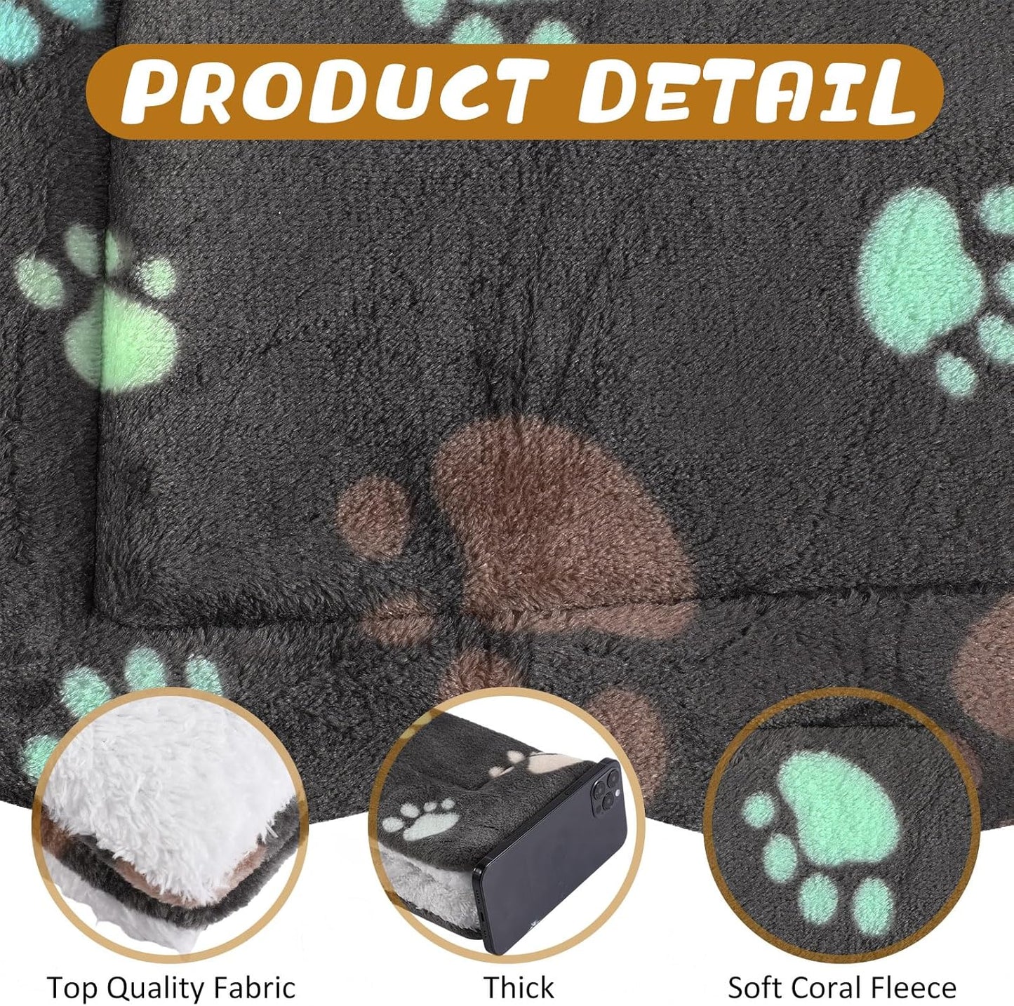 4 Pack Ultra Soft Dog Cat Bed Mat with Cute Prints Reversible Fleece Dog Crate Kennel Pad Cozy Washable Thickened Hamster Guinea Pig Pet Bed Mat for Small Animals(13 x 19 Inches,Black)