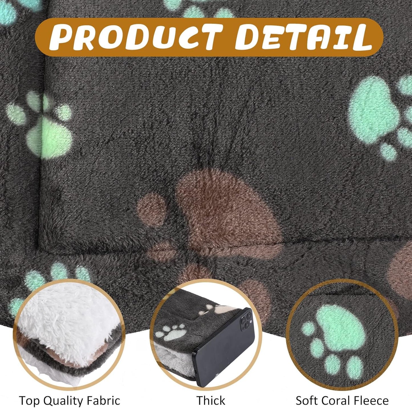 4 Pack Ultra Soft Dog Cat Bed Mat with Cute Prints Reversible Fleece Dog Crate Kennel Pad Cozy Washable Thickened Hamster Guinea Pig Pet Bed Mat for Small Animals(13 x 10 Inches,Black)