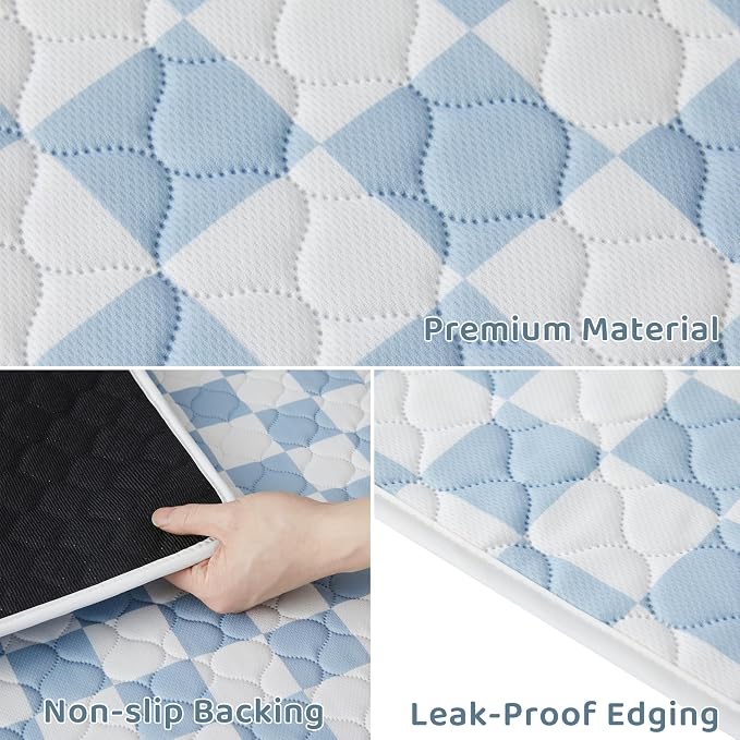 2 Pack Blue Checkered Washable Pee Pads for Dogs, Checkered Reusable Dog Pee Pads, for Puppy Playpen, Crate, Whelping Box, Potty Training, Cute Aesthetic Absorbency, Leak-Proof Non-Slip, Large