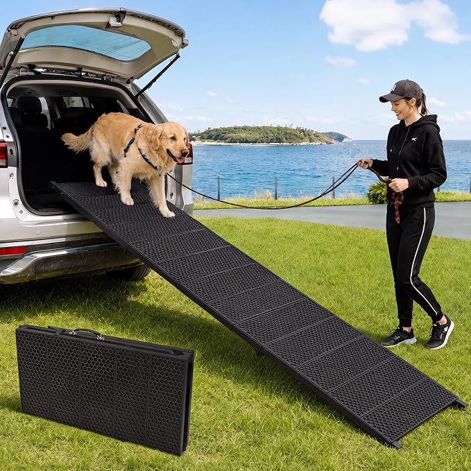 Dog Ramp for Car 90" X 17.6" Extra Long Folding Aluminum Pet Ramp for Large Dogs up to 250 LBS, High-Traction Dog Ramps for SUV Truck Cars